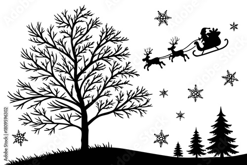 christmas sihouette black vector white background 