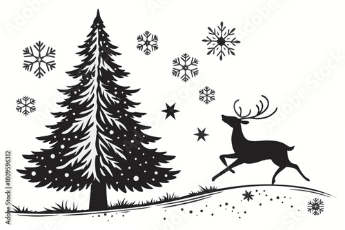 christmas sihouette black vector white background 