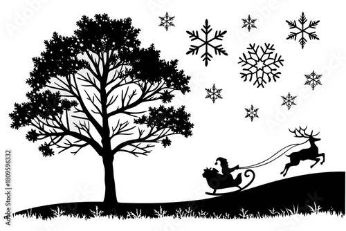 christmas sihouette black vector white background 