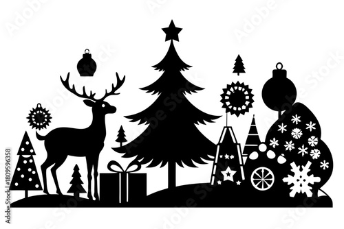 christmas sihouette black vector white background 