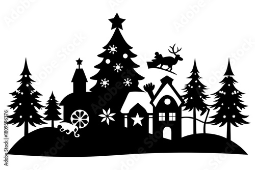 christmas sihouette black vector white background 