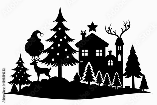 christmas sihouette black vector white background 