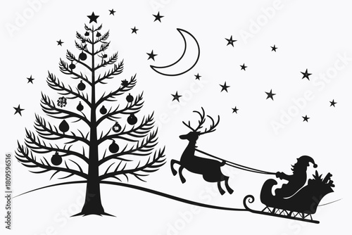 christmas sihouette black vector white background 