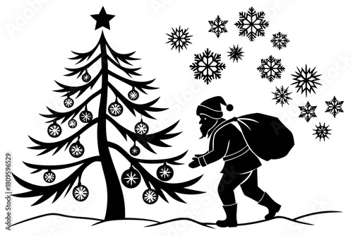 christmas sihouette black vector white background 