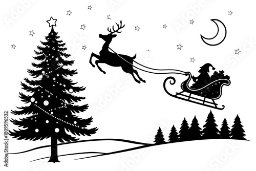 christmas sihouette black vector white background 
