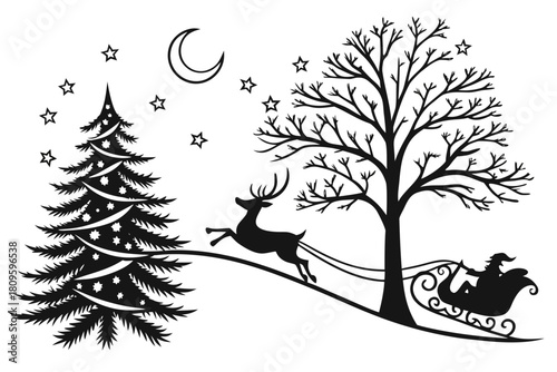 christmas sihouette black vector white background 