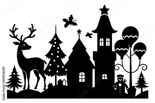 christmas sihouette black vector white background 