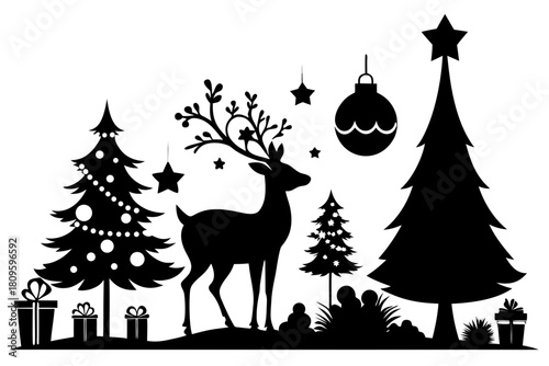 christmas sihouette black vector white background 