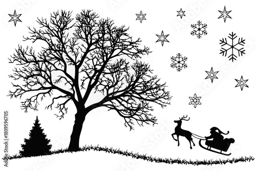 christmas sihouette black vector white background 