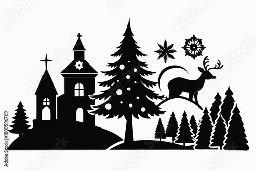 christmas sihouette black vector white background 