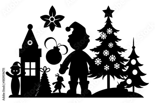christmas sihouette black vector white background 