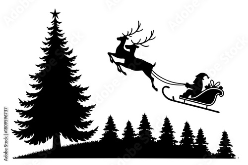 christmas sihouette black vector white background 