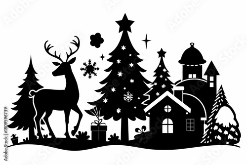 christmas sihouette black vector white background 