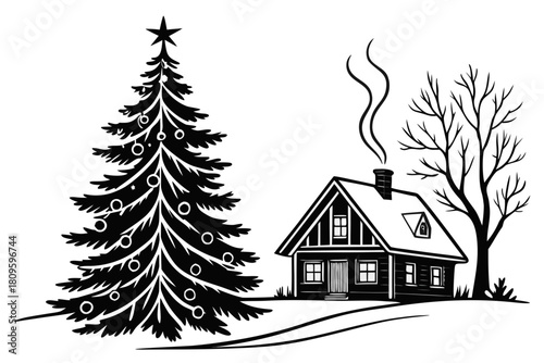 christmas sihouette black vector white background 