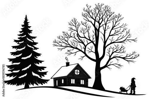 christmas sihouette black vector white background 