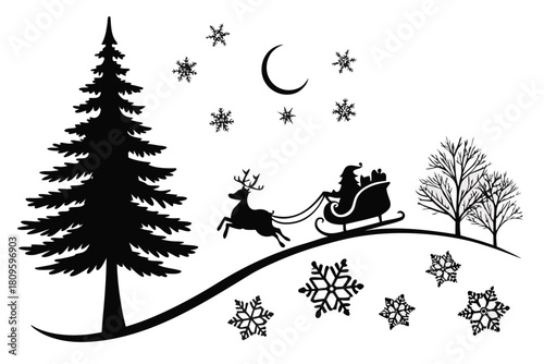 christmas sihouette black vector white background 