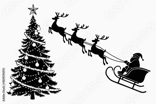 christmas sihouette black vector white background 