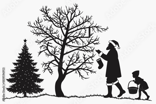 christmas sihouette black vector white background 