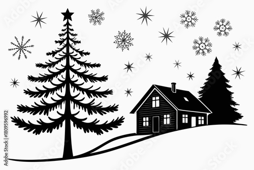 christmas sihouette black vector white background 