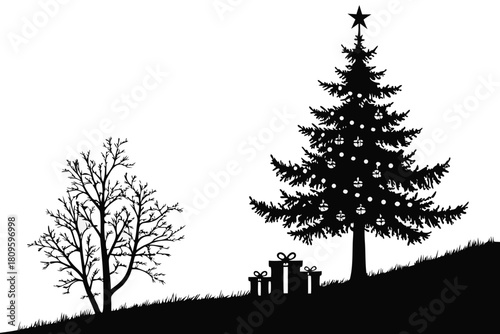 christmas sihouette black vector white background 