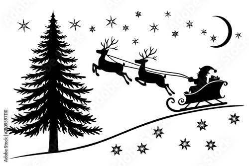 christmas sihouette black vector white background 