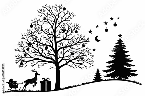 christmas sihouette black vector white background 
