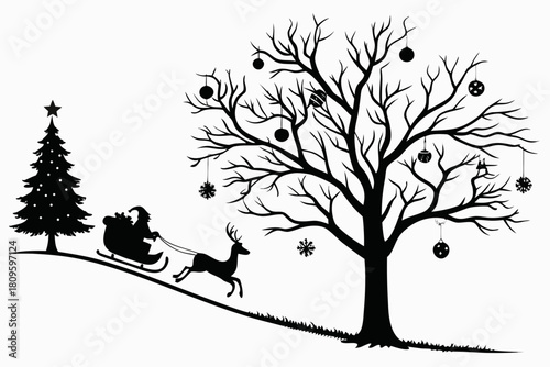 christmas sihouette black vector white background 