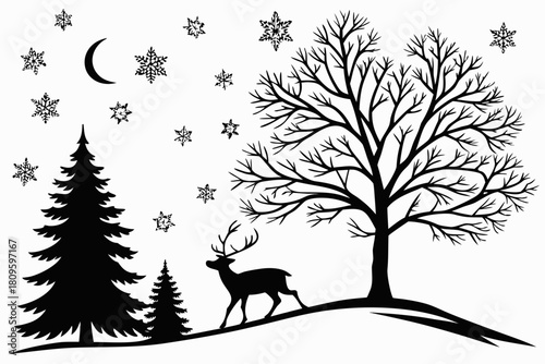 christmas sihouette black vector white background 