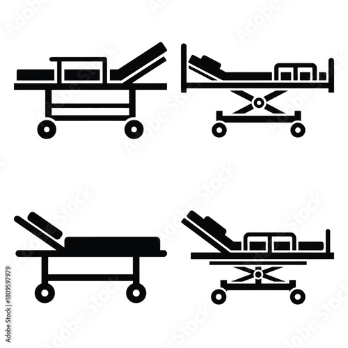 hospital gurney vector icons– simple hospital and medical safety symbols