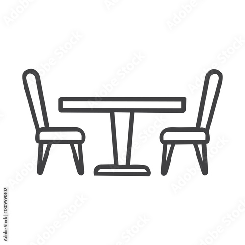 A minimalist line drawing of a dining table with two chairs representing intimate meals and shared moments with a clean