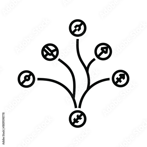 Network hub or router icon with multiple connected lines, representing data flow and communication