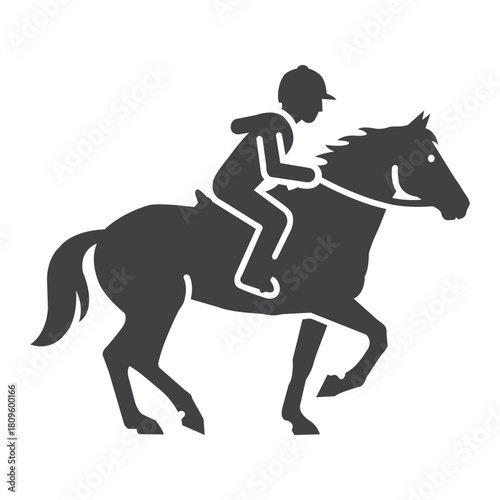 A determined jockey riding a powerful horse in full gallop at a race competition presented in a stark black and white