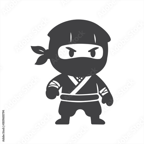 A determined chibi ninja ready for stealthy adventure in a simplified modern art style illustrated with bold lines and