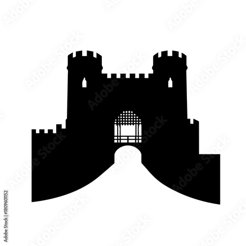 Silhouette of a Medieval Castle Gatehouse.
