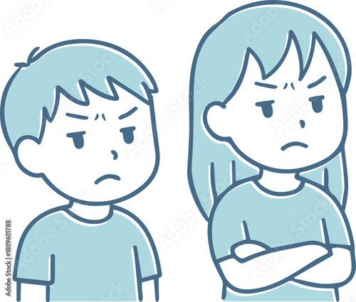 イライラしている女の子と男の子のイラスト、
Illustration of an irritated girl and boy
