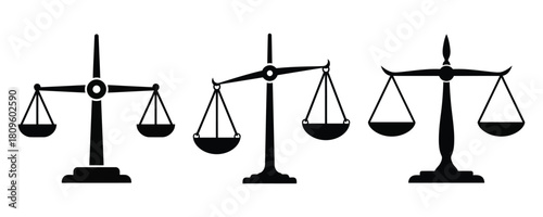 scales of justice and law,Balancing scale icon and Scales of justice icon set. Law and legal symbol collection. Simple line and silhouette style. Balance, equality, court, lawyer, judgment vector