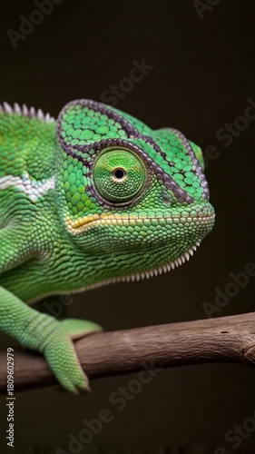 Watch a vibrant green chameleon move and adapt in its natural habitat, a fascinating display of wildlife and nature's beauty in motion on video