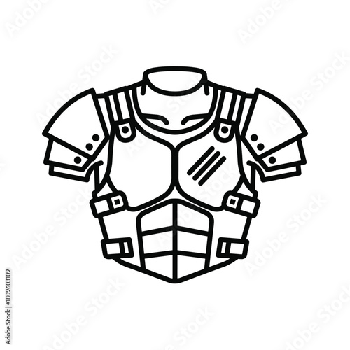 Medieval knights chest armor, fantasy warrior breastplate, protective metal plate, historical costume, line art illustration