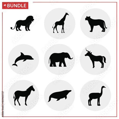 Collection of animal silhouettes in vector format on neutral background