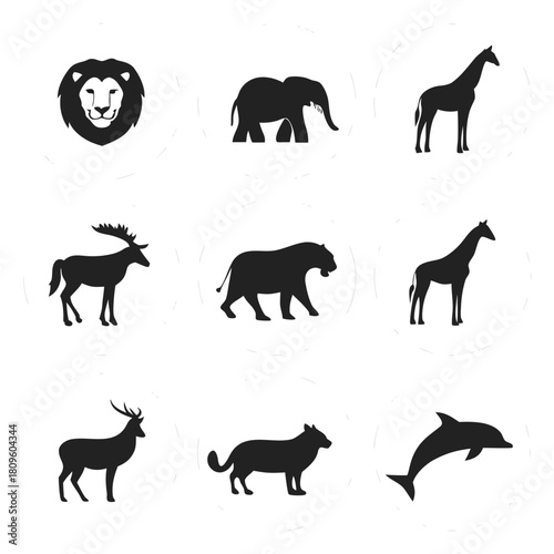 Diverse animal silhouette collection featuring wildlife and marine life elements