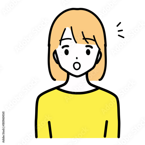 驚いている表情の若い女性のイラスト