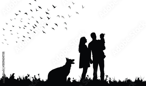 Birds Soaring Above a Family Outing A Serene Scene of Togetherness