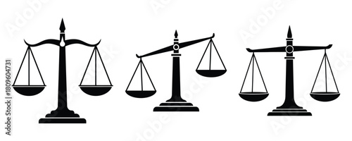 scales of justice and law,Balancing scale icon and Scales of justice icon set. Law and legal symbol collection. Simple line and silhouette style. Balance, equality, court, lawyer, judgment vector
