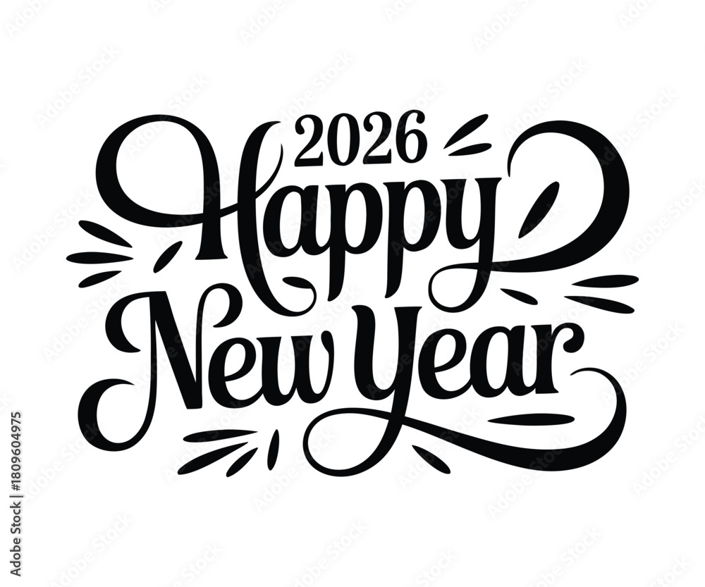 Fototapeta premium Happy New Year 2026 decorative hand lettering typography