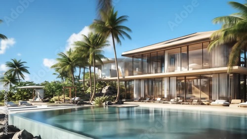 Wallpaper Mural Modern luxury villa by the ocean with palm trees and swimming pool Torontodigital.ca