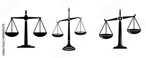 scales of justice and law,Balancing scale icon and Scales of justice icon set. Law and legal symbol collection. Simple line and silhouette style. Balance, equality, court, lawyer, judgment vector