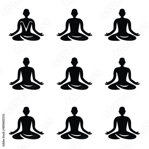 Set of meditating person icons in different positions simple concept