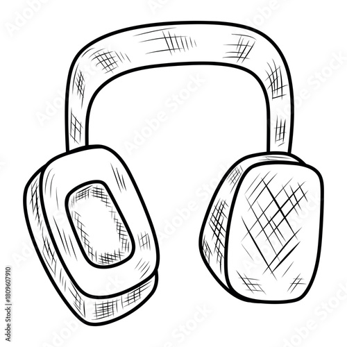 Hand-drawn over-ear headphones vector. Studio headphone, audio device. Over-ear headphone illustration, music gadget