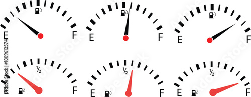 Gas and fuel gauge meter full and empty vector. Speedometer, fuel gauge vector.
