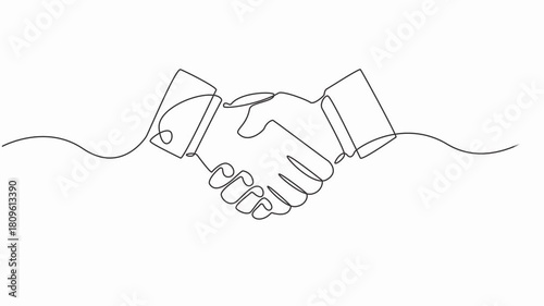 Handshaking of business partners drawn by one single line. 4K video animation with alpha channel, Continuous line drawing handshake animated video.